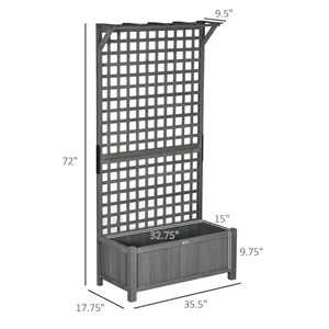 Fioriera Classica in Legno Grigio Scuro con Traliccio per Piante Rampicanti, Letto Rialzato in Metallo e Schermo per la Privacy per Giardino e Patio - Product Image 3