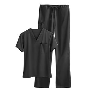 Tenues de travail pour femmes en polyester-coton de haute qualité, coupe ample, col en V, manches courtes, multi-poches, style uni et tendance - Product Image 1