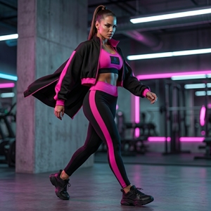 Ensemble de survêtement ajusté en polyester pour femme : veste zippée, brassière de sport, leggings, color block, tenue de sport à manches courtes - Product Image 4