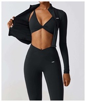 Set Yoga Wanita Premium Berkualitas Tinggi Desain Terbaru Bahan Solid Ramah Lingkungan Bernapas Cepat Kering Spandex/Nylon 2-Piece Custom