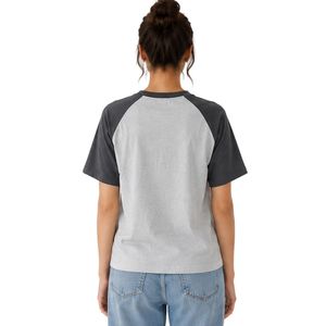 T-shirt décontracté en coton pour femme, gris clair et anthracite, à manches raglan, imprimé floral papillon, col rond, manches courtes, OEM ODM personnalisé - Product Image 2