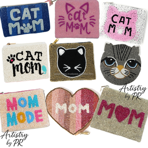 Porte-monnaie brodé fait main pour maman de chat, perles de rocaille, fermeture éclair, chaîne, grande mini-bourse, cadeau pour les amoureux des animaux - Product Image 1