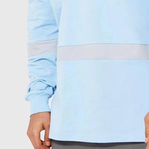 เสื้อรักบี้สีฟ้าอ่อนสำหรับมหาวิทยาลัย ลดราคาพิเศษ ดีไซน์ใหม่ปี 2026 ปักโลโก้ แขนยาว ทรงโอเวอร์ไซส์ - Product Image 4