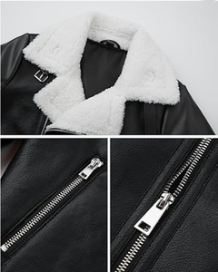 Veste de motard en cuir véritable pour femme, doublée de fausse fourrure sherpa, respirante, écologique, style café racer, hiver, sur mesure OEM ODM - Product Image 4