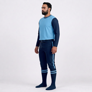 ชุดเบสบอลชาย เสื้อเจอร์ซีย์สีพื้น กางเกงขายาว แขนครึ่งตัว ระบายอากาศ ป้องกันแบคทีเรีย คอวี ปักชื่อทีมได้ ใส่ได้ทุกฤดู แบบปกติ - Product Image 4