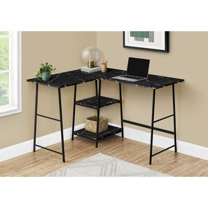 Scrivania per Computer a Forma di L con Ripiani Angolari, Effetto Marmo Nero, 48 Pollici, per Ufficio Domestico, con Struttura in Metallo Nero - Product Image 5