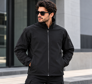 Exoro Men's Windproof Stand Collar Jacket <b>Black</b> Zipper Closure Casual Autumn Outerwear - Product Image 3
