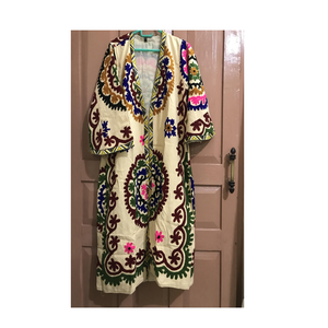 Kimono Suzani Hecho <span class=keywords><strong>a</strong></span> <span class=keywords><strong>Mano</strong></span>, Chaqueta Larga <span class=keywords><strong>de</strong></span> Estilo Bohemio con Bordado Tradicional <span class=keywords><strong>para</strong></span> <span class=keywords><strong>Mujer</strong></span>, Ropa <span class=keywords><strong>de</strong></span> Moda Étnica - Product Image 6