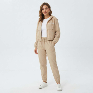 100% <b>Nylon</b> Windbreaker Hooded Jacket Drawstring Waist Waterproof Jogger <b>Pants</b> Ladies Vacation Wear Windproof Zipper <b>Track</b> Set - Product Image 1