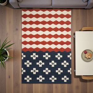 Alfombra Kilim de Lana Hecha a Mano, Diseño Abstracto Moderno, Antideslizante, Ecológica, Apta para Mascotas, de Pelo Corto - Product Image 4