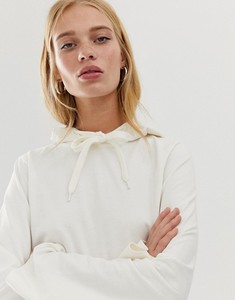 Sweat-shirt à capuche blanc en tricot pour femme, à manches longues, avec col à nouer, décontracté, respirant, pour l'automne - Product Image 1