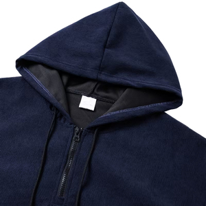 Sudadera con capucha de pana para hombre, con cremallera de un cuarto, oversize, color liso, informal, de otoño, manga larga, con diseño de bolsillos - Product Image 4