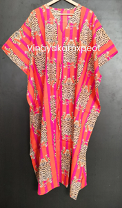 Vestido Kaftán con Estampado de Tigre para Mujer, Estilo Casual Bohemio Chic, Cuello en V, Cintura Alta, 100% Algodón, Transpirable, Ecológico, Alta Costura - Product Image 2