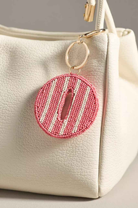 Llavero con letra O redonda a cuadros rosa crema, hecho a mano con bordado de cuentas de semillas, anillo de metal dorado, colgante personalizado para bolso, regalo de moda, ¡novedad! - Product Image 2