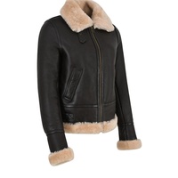Blouson aviateur en cuir pour femme avec fausse fourrure rose chaud - Blouson de pilote en cuir véritable
