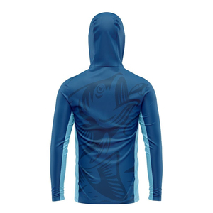 Chemise de pêche performante à manches longues respirante et à séchage rapide avec capuche et masque 100% polyester UPF 50 coupe-vent - Product Image 2