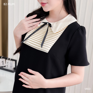 V853 ชุดเดรสออฟฟิศแบบจับจีบสำหรับหญิงตั้งครรภ์ ระบายอากาศได้ดี ดีไซน์เรียบง่าย ยืดหยุ่นสูง ดูดซับได้ดี เสื้อผ้าสำหรับคุณแม่ตั้งครรภ์ - Product Image 6