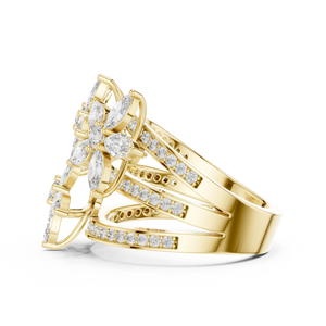 Anillos de Diamantes con Corte Marquesa en Oro Amarillo para Mujer, Diseño Floral Romántico, Certificado IGI, Joyería de Boda en Oro de 10/14/18K - Product Image 2