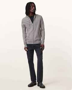 Sweat-shirt à capuche zippé gris pour homme, coupe classique, en coton tricoté, décontracté, pour l'automne, couleur unie, poche avant, manches longues - Product Image 4