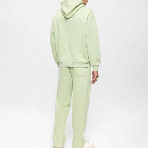 Ensemble de sweat-shirt à capuche vert clair pour homme, couleur unie décontractée, 100% coton molletonné, streetwear, vêtements tricotés d'hiver - Product Image 3