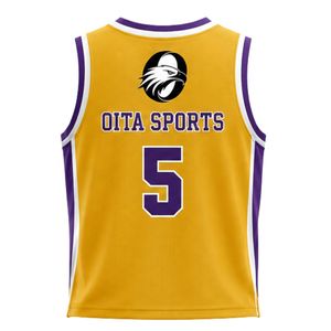 Maillot de basket-ball jaune et violet pour hommes et femmes, uniforme d'équipe sportive, logo personnalisé imprimé, haut sans manches, vêtements de sport pour les entraînements et les matchs - Product Image 2
