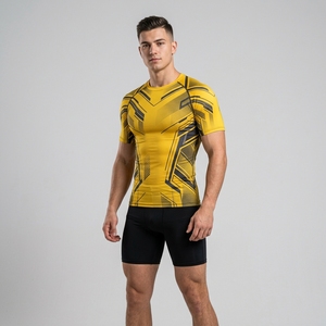 Men's Short Sleeve Custom Compression Shirt Geometric Quick Dry Sporty Fit O-Neck Polyester T-Shirt - Product Image 6