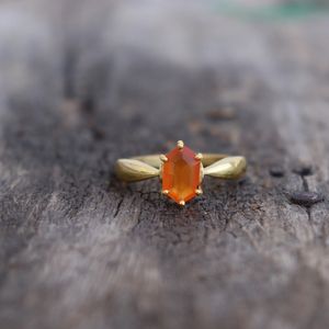 <b>Plain</b> Simple Carnelian Signet <b>Ring</b> Hexagon Cut 925 Sterling <b>Silver</b> 14K Gold Plated Handmade Gift For Women - Product Image 5