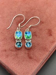 Pendientes de Cristal Verde Caribeño con Cuarzo Arcoíris, Elegantes Pendientes de Plata con Piedras Preciosas, Regalo de Joyería para Mujer - Product Image 2