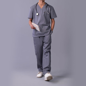 Men Gray Scrub Set V-Neck <b>Top</b> Pants Hospital Uniform Cotton Polyester Woven Needle Detection for 2026 - Product Image 2