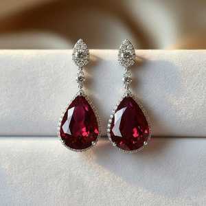 Pendientes de Rubí Natural en Forma de Gota, Plata de Ley 925, Chapados en Oro de 14K, con Moissanita en Forma de Lágrima, Joyería para el Mes de Julio - Product Image 3