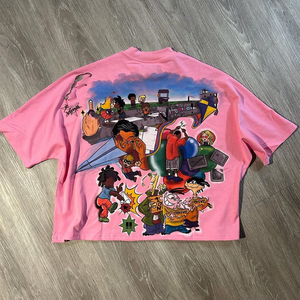 เสื้อยืดผ้าคอตตอนพิมพ์ลายไหล่ปล่อยบ็อกซี่100% สำหรับผู้ชายเสื้อยืดผ้าฝ้ายพิมพ์ลายแบบหลวมๆออกแบบได้ตามต้องการ - Product Image 2