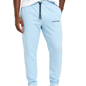 Pantalon de jogging en molleton bleu clair pour homme, coupe slim, avec poches zippées, cordon de serrage, logo personnalisé, pantalon de sport décontracté, OEM - Product Image 1