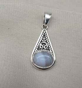 Colgante de Ágata Azul con Encaje, Plata de Ley 925, Joyería Hecha a Mano, Collar de Piedra Preciosa Natural Única para Mujer y Hombre, Regalo - Product Image 3
