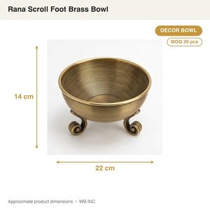 Ensemble de bols décoratifs en laiton faits à la main 22 cm, pieds en laiton antique à motifs Rana, pour la décoration de table à la maison, à l'hôtel ou pour les mariages - Product Image 4