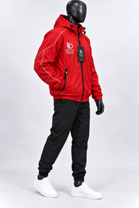 OARH_INT INDUSTRY Men's <b>Red</b> Hooded <b>Windbreaker</b> Jacket Windproof Polyester Casual Autumn Wear Front Logo Zipper Closure - Product Image 4