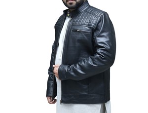 Blouson d'hiver en cuir pour homme, col montant, logo personnalisé sur le devant, services OEM, fermeture éclair intégrale, écologique, imperméable, chauffant - Product Image 2