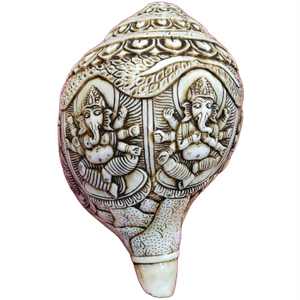 Panchamukhi Ganesh, Concha Marina Tallada de 5 Cabezas, Decoración Artesanal, Arte Budista Religioso de Marfil, Técnica Cruda, Estilo Animal Cruzado - Product Image 4
