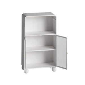 Mobiletto da Bagno Autoportante Alto 115 cm con Anta in Vetro e Ripiani, Arredamento Moderno per Esposizione e Organizzazione - Product Image 4