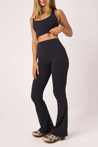 Women Flare Leggings High Waisted Four Way Stretch <b>Bootcut</b> <b>Yoga</b> <b>Pants</b> Workout Fitness Wear Elastic Waist Solid Color Customized - Product Image 4