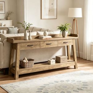 Elegante Consolle Lunga in Legno Teak con Piano in Acciaio Inossidabile per Ingresso Appartamento Magazzino Hotel Casa Arredamento Tavolo Laterale - Product Image 5