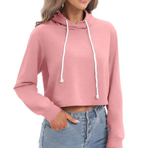 Sweat-shirts à capuche courts pour femmes avec logo personnalisé, 100% coton, fabrication professionnelle, tissu doux - Product Image 3