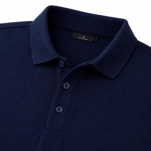 Polo pour homme en piqué de couleur foncée à manches courtes, coupe décontractée, en coton tricoté, infroissable, à boutons, design uni - Product Image 4