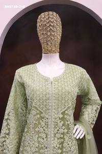 Ensemble haut-sharara et dupatta en soie filet de qualité supérieure, dernière collection, avec broderie Zari et sequins, fournisseur indien - Product Image 3