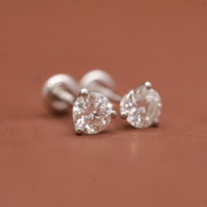 Round Moissanite Diamond <b>Stud</b> Classic Solitaire Style <b>Earrings</b> in 925 <b>Sterling</b> <b>Silver</b> for Women - Product Image 3