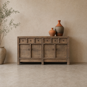 Vintage Elm Sideboard <b>Rustic</b> Wooden Storage <b>Cabinet</b> Chinese Shanxi Antique Credenza Four Door Six Drawer Furniture - Product Image 4