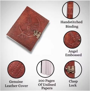 Carnet de notes vintage en cuir gaufré style fée celtique avec papier en coton fait main sans bois, format poche - Product Image 2