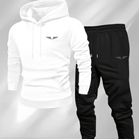 BLIZ SPORTS WEAR Setelan Olahraga Pria Biru Royal Kontras, Hoodie Ramah Lingkungan Model Longgar Musim Dingin 2 Potong dengan Logo Sayap