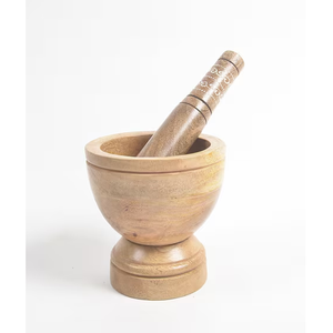 Mortier et pilon en bois massif faits à la main, écologiques et naturels, pour herbes et épices, broyeur manuel de cuisine 71 mm, écraseur en bois - Product Image 5