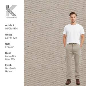 Tela de Sarga de Algodón y Lino Ecológica de 300 g/m², Resistente a las Arrugas, 80% Algodón, 20% Lino, Tejido para Prendas de Vestir - Product Image 1