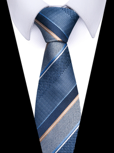 Corbata de Seda Clásica de 8 cm con Rayas Azules para Hombre, Accesorios para Traje, Ideal para Bodas, Trabajo, Cumpleaños, Regalo - Product Image 4